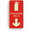 B024 - Placa indicativa de Extintor de Incêndio com Carga de CO2 (Fotoluminescente)