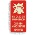 B035 - Placa indicativa do Abrigo de Chaves de Emergência com Instrução (Fotoluminescente)