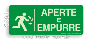 C303-Placa “Aperte e Empurre" Barra Antipânico (Fotoluminescente)
