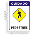 C506-Placa "Cuidado Pedestres"