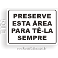 E104 - Placa JARDINS E GRAMADOS: Preserve esta área para tê-la sempre