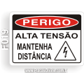 F019-Placa PERIGO: Alta tensão mantenha distância