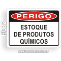 F032 - Placa PERIGO: Estoque de produtos químicos
