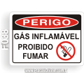 F038-Placa PERIGO: Gás inflamável proibido fumar