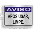 F107 - Placa AVISO: Após usar Limpe