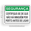 G103 - Placa SEGURANÇA: Certifique-se de que não há ninguém por perto antes de ligar