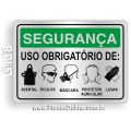 G138 - Placa SEGURANÇA: Uso obrigatório de avental, óculos, máscara, protetor auricular e luvas