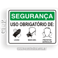 G142 - Placa SEGURANÇA: Uso obrigatório luvas, máscara e protetor auricular