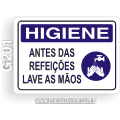 G201-Placa HIGIENE: Antes das refeições lave as mãos