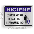 G203 - Placa HIGIENE: Coloque restos de lanches e refeições no lixo