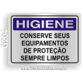 G204 - Placa HIGIENE: Conserve seus equipamentos de proteção sempre limpos