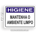 G209-Placa HIGIENE: Mantenha o ambiente limpo