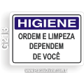 G213-Placa HIGIENE: Ordem e limpeza dependem de você