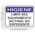 G219-Placa HIGIENE: Limpe seu equipamento no final do expediente
