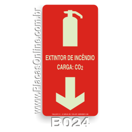 Placa indicativa de Extintor de Incêndio com Carga de CO2 Fotoluminescente (E5)