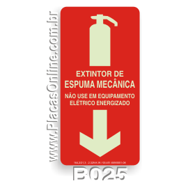Placa indicativa de Extintor de Incêndio com Carga de Espuma Mecânica Fotoluminescente (E5)