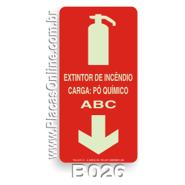 Placa indicativa de Extintor de Incêndio com Carga de Pó Químico ABC Fotoluminescente (E5)