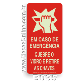 Placa indicativa do Abrigo de Chaves de Emergência com Instrução (Fotoluminescente)