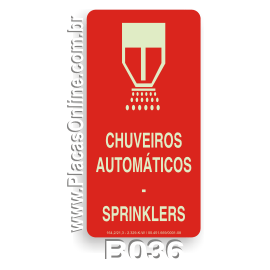 Placa indicativa dos Chuveiros Automáticos – Sprinklers Fotoluminescente (E10)
