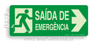 Placa Saída de Emergência com Pictograma e Seta à Direita Fotoluminescente (S13)