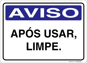 Placa AVISO: Após Usar Limpe