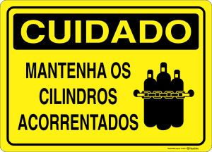 Placa CUIDADO: Mantenha os Cilindros Acorrentados