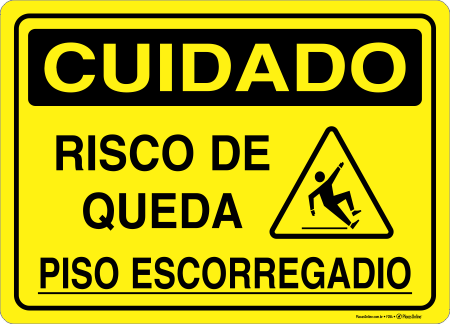 Placa CUIDADO: Risco de Queda - Piso Escorregadio | PlacasOnline