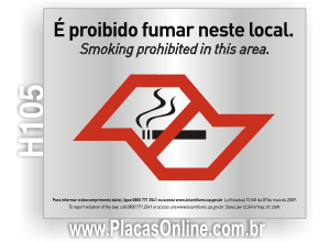 Placa Lei Antifumo Estado de São Paulo (Portugues/Ingles)