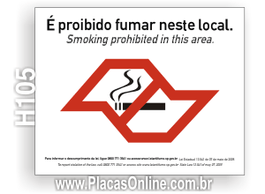 Placa Lei Antifumo Estado de São Paulo (Portugues/Ingles)