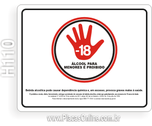 Placa Álcool para Menores é Proibido (Lei 14.592 SP)