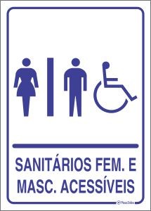Placa Sanitário - Banheiro Feminino e Masculino (Unissex) Acessível