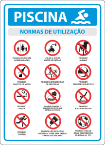 Placa de Normas e Regras para Piscina com Pictogramas - Segurança e Cuidados