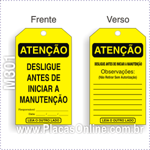 Cartão de travamento ATENÇÃO: Desligue antes de iniciar a manutenção