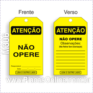 Cartão de travamento ATENÇÃO: Não opere