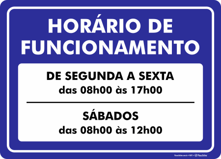 Placa Horário de Funcionamento (Azul) | PlacasOnline